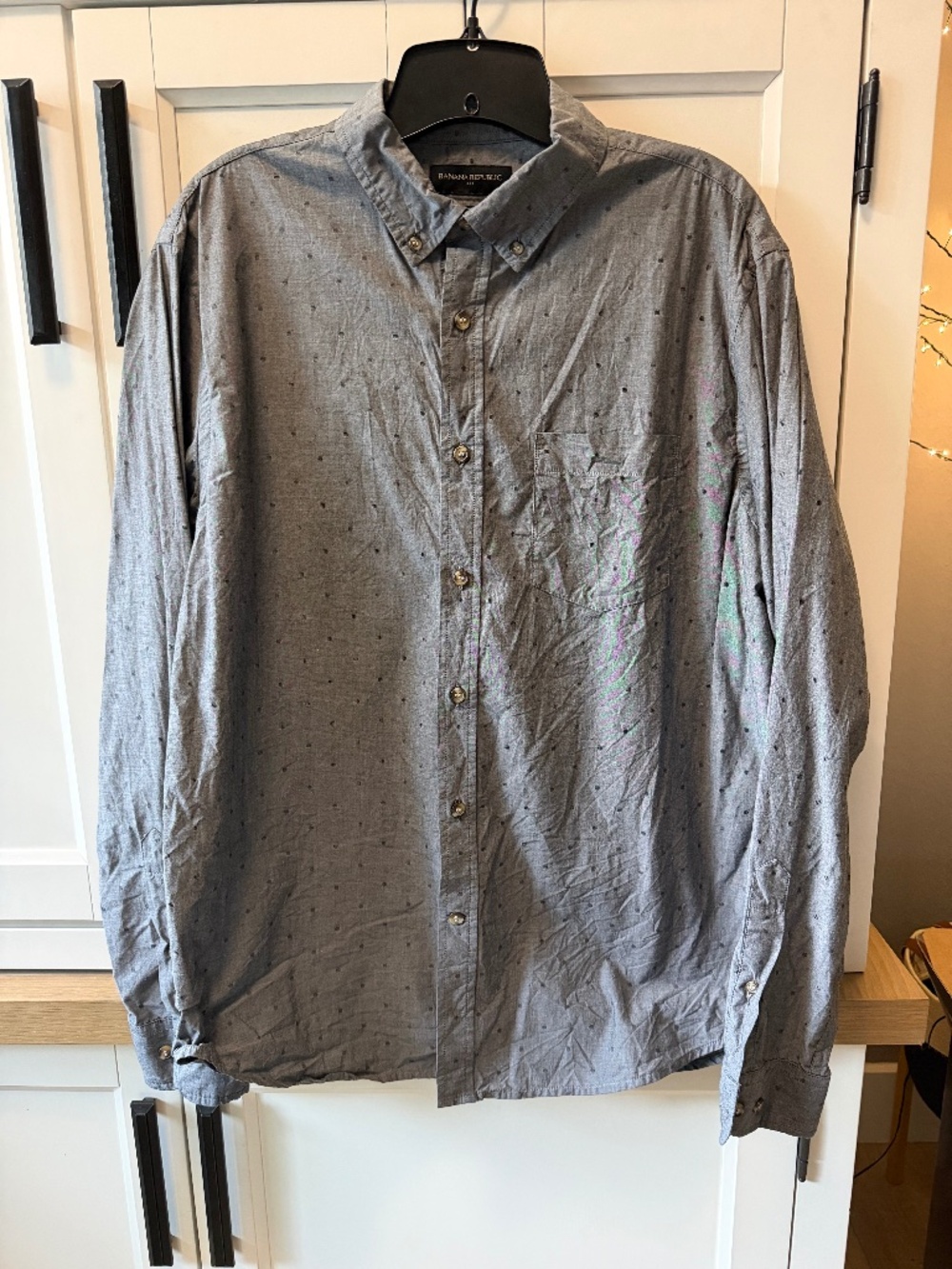 Banana Republic Untucked Fit Textured Dot Button Down Shirt Grey Men's L